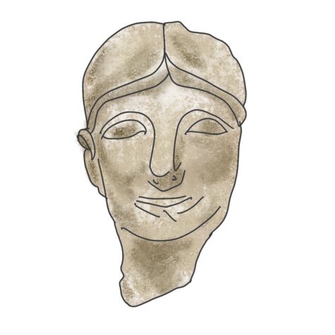 Limestone head of a beardless man with a fillet
