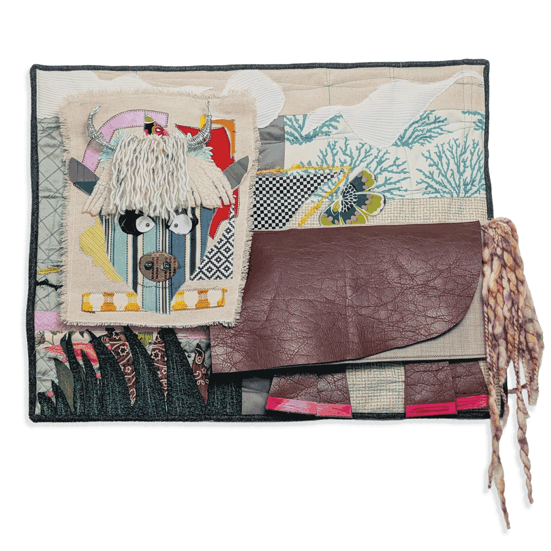 image of The Highlander - mixed media work featuring a fiber art interpretation of a HIghland Cow